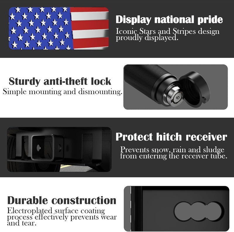 OGYE 2.5 Inch American Flag Trailer Hitch Cover, Fit for 2.5 Inch Hitch Receivers (with 5/8" Pin Dia Anti-Theft Trailer Hitch Lock)，Chrome&Blue&Red - Image 4